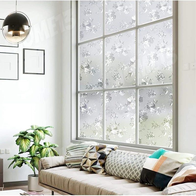 HOME13™ Frosted Glass Window Film Self Adheisve Decoartive Window Privacy Film Heat Control Removable Vinyl Window Sticker for Home Office (16"x50" Inch, Flower Leaf) - Image 5