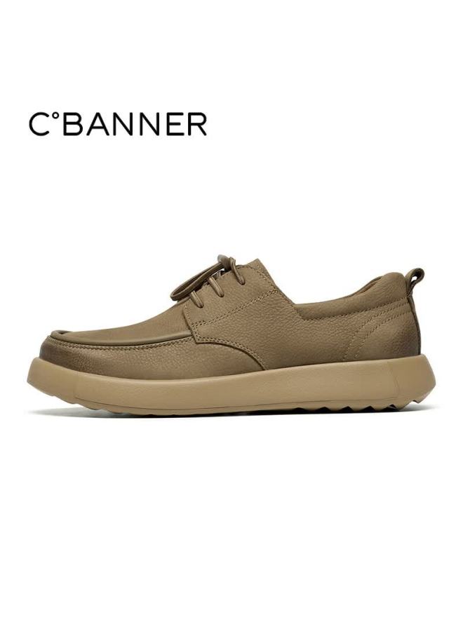 C.BANNER Qianbudu Men's Casual Leather Shoes 26 New Lightweight Soft Sole Commuter Loafers Khaki Size 38 - Image 2