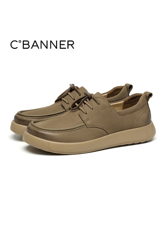 C.BANNER Qianbudu Men's Casual Leather Shoes 26 New Lightweight Soft Sole Commuter Loafers Khaki Size 38 - Image 3