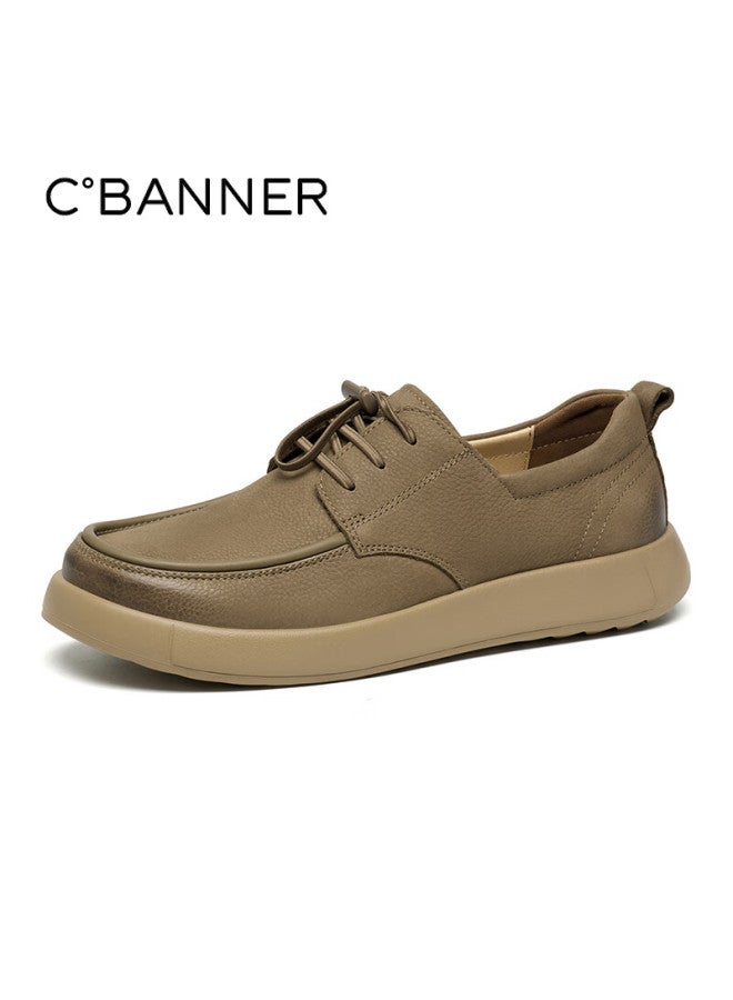 C.BANNER Qianbudu Men's Casual Leather Shoes 26 New Lightweight Soft Sole Commuter Loafers Khaki Size 38 - Image 4