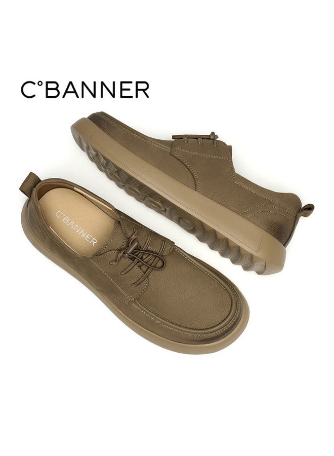 C.BANNER Qianbudu Men's Casual Leather Shoes 26 New Lightweight Soft Sole Commuter Loafers Khaki Size 38 - Image 5