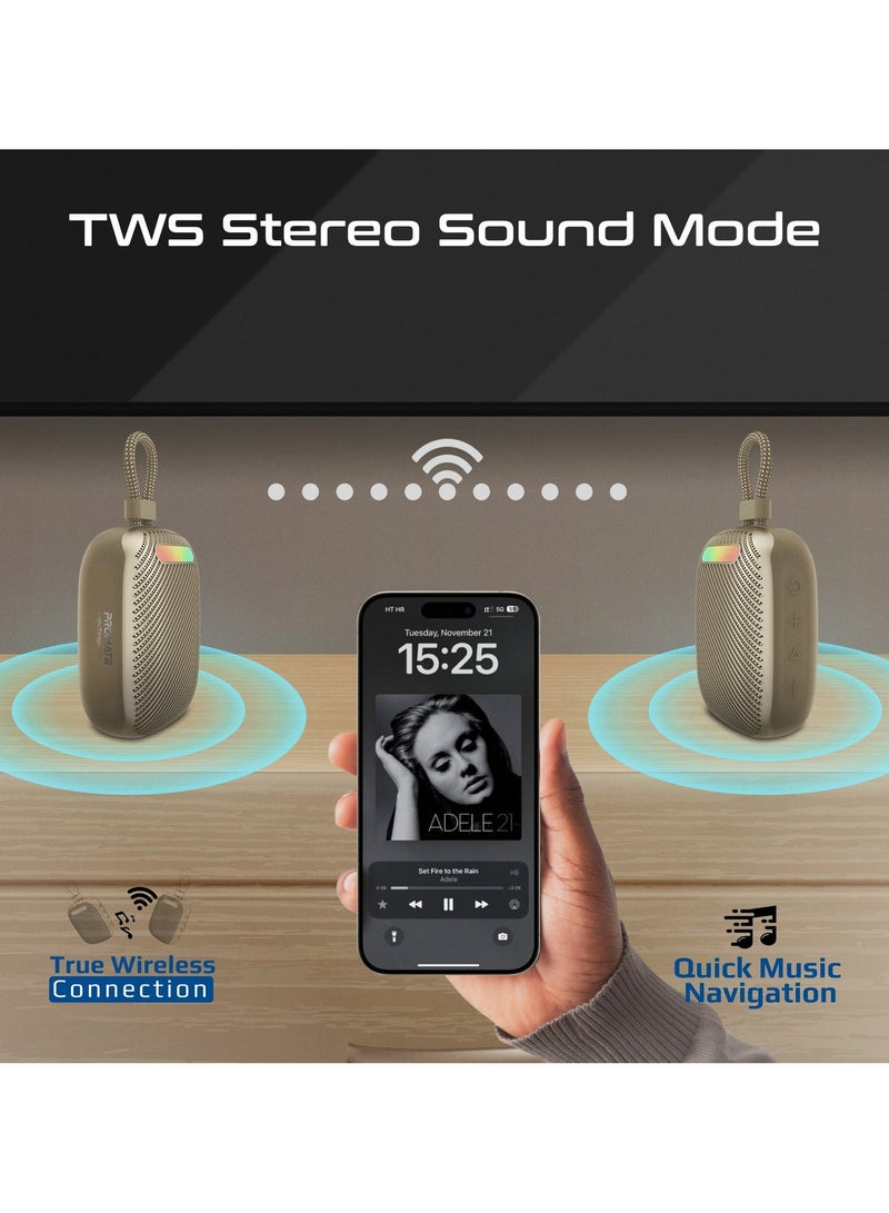 Promate Tingz CrystalSound Wireless Bluetooth 5.4 Speaker, 7W Loud Stereo Sound, RGB Light Modes, Waterproof IPX6, TWS Dual Pairing, TF/USB/AUX/FM, Built-in Mic, 1800mAh Battery, 10M Range Titanium - Image 2