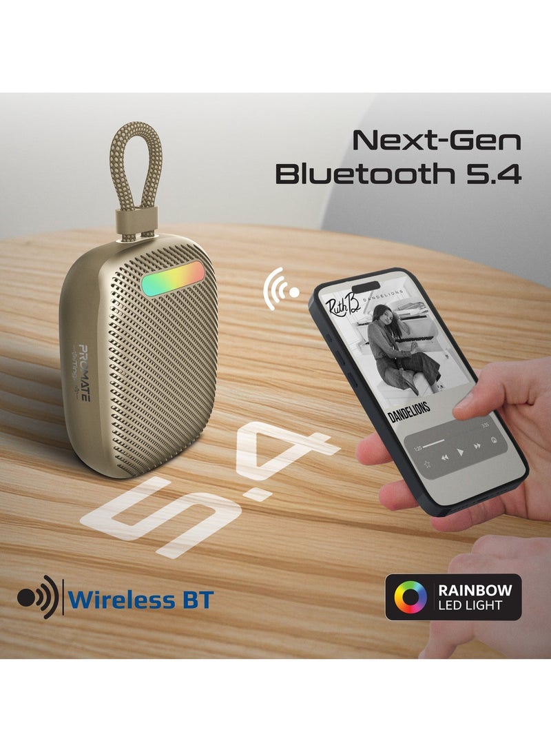 Promate Tingz CrystalSound Wireless Bluetooth 5.4 Speaker, 7W Loud Stereo Sound, RGB Light Modes, Waterproof IPX6, TWS Dual Pairing, TF/USB/AUX/FM, Built-in Mic, 1800mAh Battery, 10M Range Titanium - Image 5