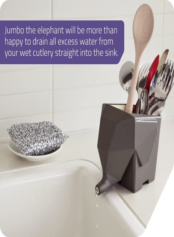 PELEG DESIGN Elephant Cutlery Drainer - Funny Self Draining Utensil Drying Rack for Kitchen Sink | Cute Silverware Drainer Basket (Grey) - Image 2