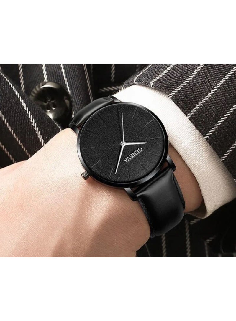 Geneva New fashionable casual men's sport-style watch set - unique and trendy quartz wristwatch - Image 1