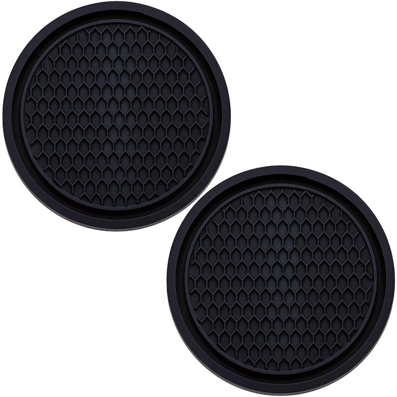 MEAJOO 2PCS Car Cup Holder Coaster, Universal Auto Non-Slip Cup Holder Coaster, 2.75In Universal Non-Slip Recessed Car Interior Accessories (Black) - Image 1