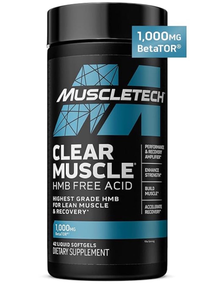 ماسل تيك كلير مصل، 42 كبسولة سائلة، أعلى درجة من HMB للعضلات النحيفة والتعافي، مكمل HMB الحمضي الحر للعضلات، يساعد في تقليل تكسير العضلات - Image 1