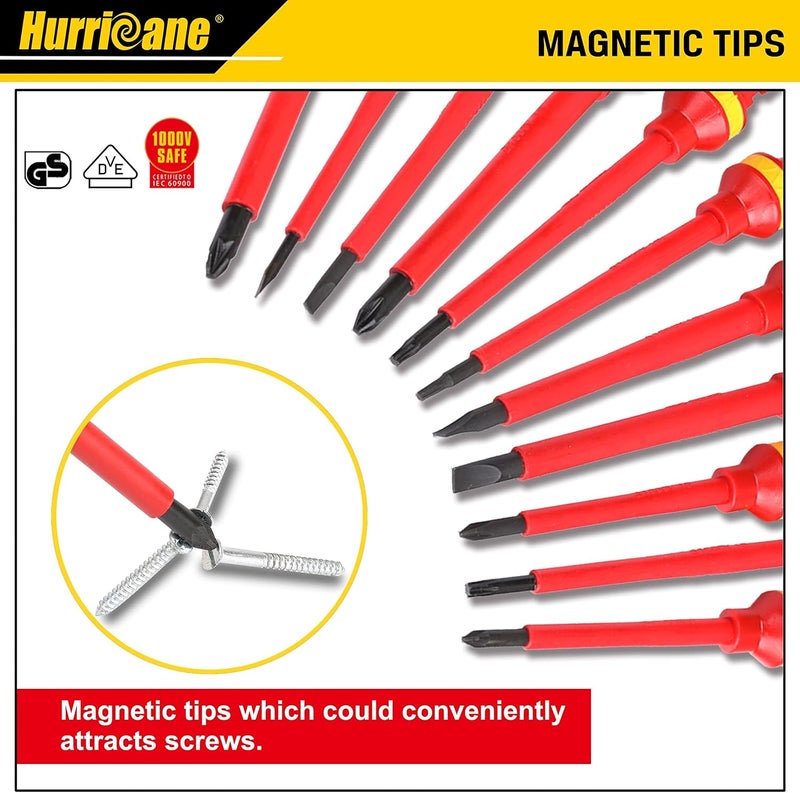 Hurricane 1000V Insulated Electrician Screwdriver Set, All-in-One Premium Professional 13-Pieces CR-V Magnetic Phillips Slotted Pozidriv Torx Screwdriver - Image 3