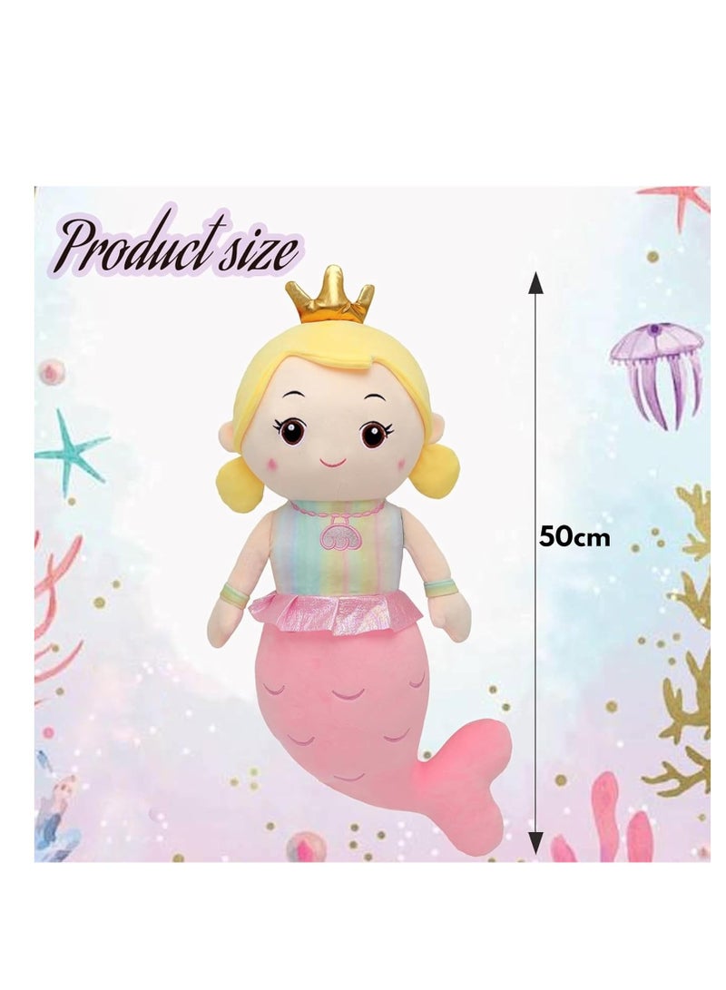 راكسوم لعبة حورية البحر المحشوة 50 سم - وسادة ناعمة ومحشوة، وسادة محشوة لطيفة للبنات، دمية حورية البحر ناعمة ومبهجة، رفيقة نوم، وسادة رائعة هدية للأطفال والكبار، ديكور لغرفة الأطفال وغرفة النوم - Image 3