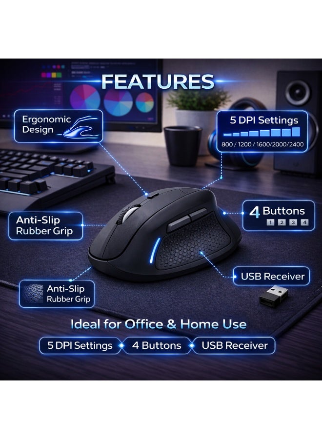 E-YOOSO X-45 Ergonomic Wireless Mouse, Ergonomic Vertical Mouse with 5 DPI Options, 4 Buttons, USB Receiver, Comfortable for Office and Home Use - Image 5