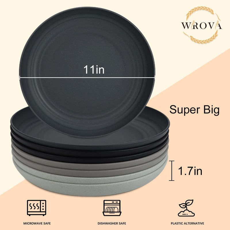 Wrova Large Wheat Straw Plates  11 Inch Unbreakable Dinner Plates Set of 8  Dishwasher  Microwave Safe Reusable  Deep Edge for Kitchen and Camping Classic - Image 3