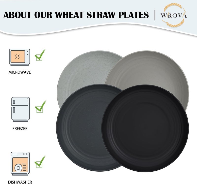 Wrova Large Wheat Straw Plates  11 Inch Unbreakable Dinner Plates Set of 8  Dishwasher  Microwave Safe Reusable  Deep Edge for Kitchen and Camping Classic - Image 2