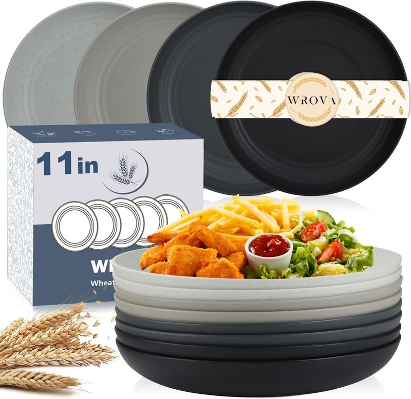 Wrova Large Wheat Straw Plates  11 Inch Unbreakable Dinner Plates Set of 8  Dishwasher  Microwave Safe Reusable  Deep Edge for Kitchen and Camping Classic - Image 1