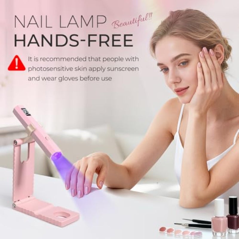 UV Nail Lamp with Stand Foldable Pink Flash Cure Lamp 360°Adjustable Rotation, Portable, Relax Hands, for Gel Polish Home DIY Salon Women Painting Manicure - Image 3