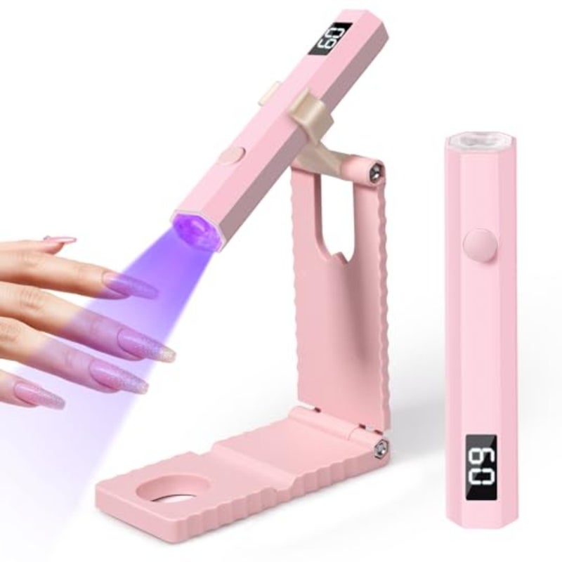 UV Nail Lamp with Stand Foldable Pink Flash Cure Lamp 360°Adjustable Rotation, Portable, Relax Hands, for Gel Polish Home DIY Salon Women Painting Manicure - Image 1