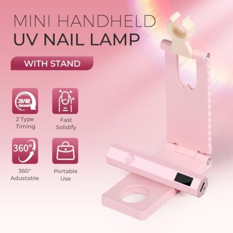UV Nail Lamp with Stand Foldable Pink Flash Cure Lamp 360°Adjustable Rotation, Portable, Relax Hands, for Gel Polish Home DIY Salon Women Painting Manicure - Image 2