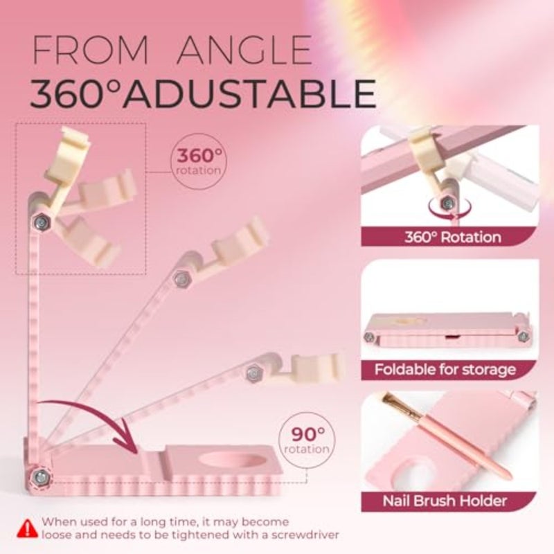 UV Nail Lamp with Stand Foldable Pink Flash Cure Lamp 360°Adjustable Rotation, Portable, Relax Hands, for Gel Polish Home DIY Salon Women Painting Manicure - Image 4