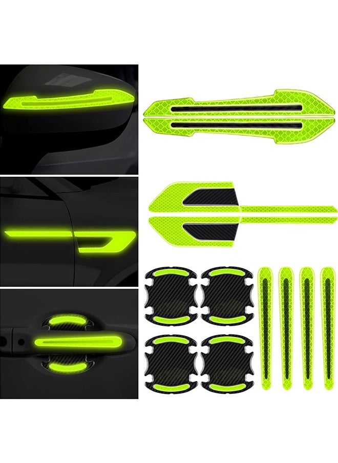 Generic 12 Pieces Reflective Car Stickers Set Rearview Mirror Reflective Warning Stickers Car Side Reflective Stickers Car Handle Protectors and Handle Paint Scratch Films for Car Safety  - Image 1