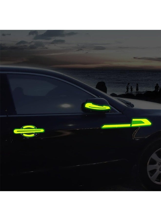 Generic - 12 Pieces Reflective Car Stickers Set Rearview Mirror Reflective Warning Stickers Car Side Reflective Stickers Car Handle Protectors and Handle Paint Scratch Films for Car Safety - Image 1