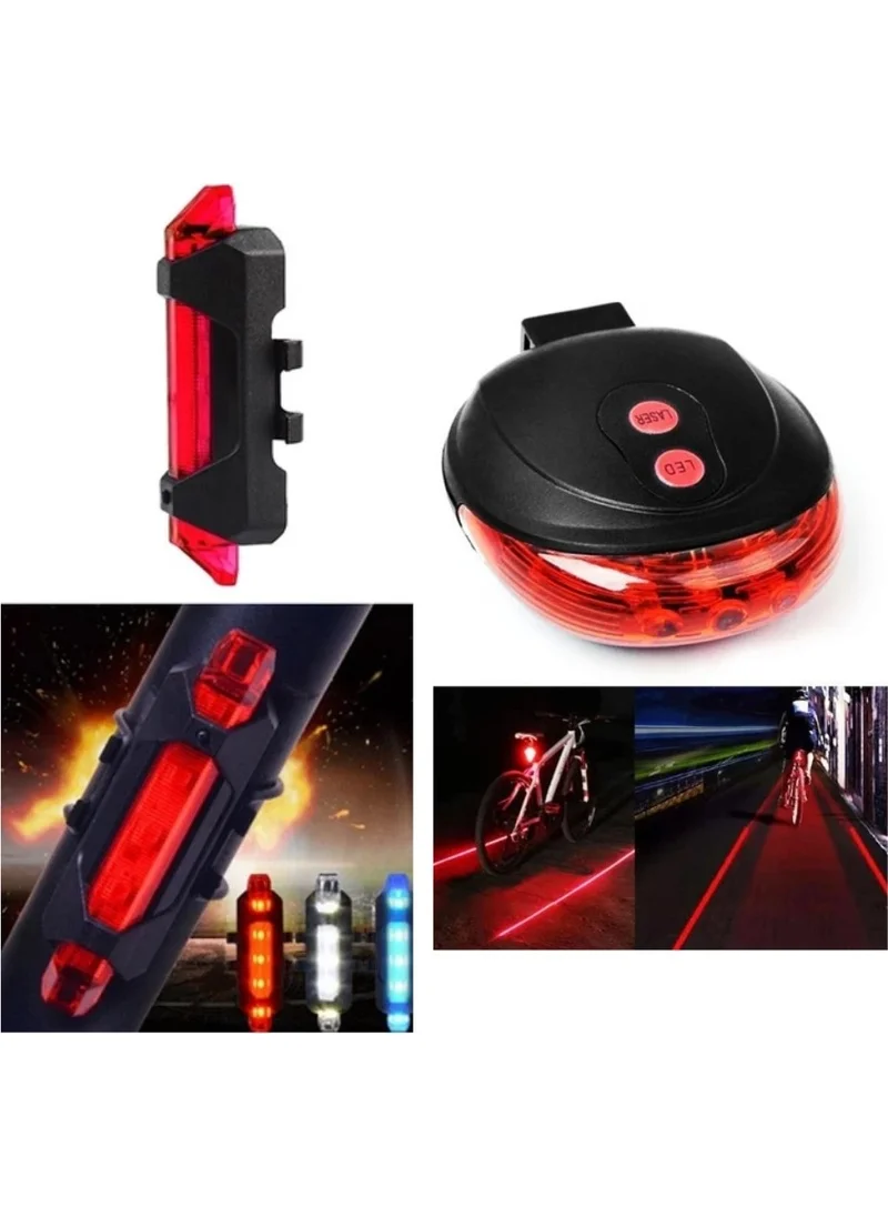 Forte Gt Functional Bicycle Rear Stop Warning Light, Rechargeable 4-Mode Lamp and Bike LED Laser Light, Rear Stop Lamp with Safety Strip, Set of 2