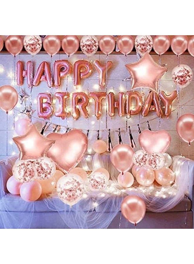 هونج كونج بالونز مجموعة مكونة من 66 قطعة من لافتات عيد الميلاد السعيدة باللون الذهبي الوردي مع بالونات معدنية وقصاصات ورقية على شكل نجمة وستائر من رقائق معدنية للأطفال والفتيات - Image 2