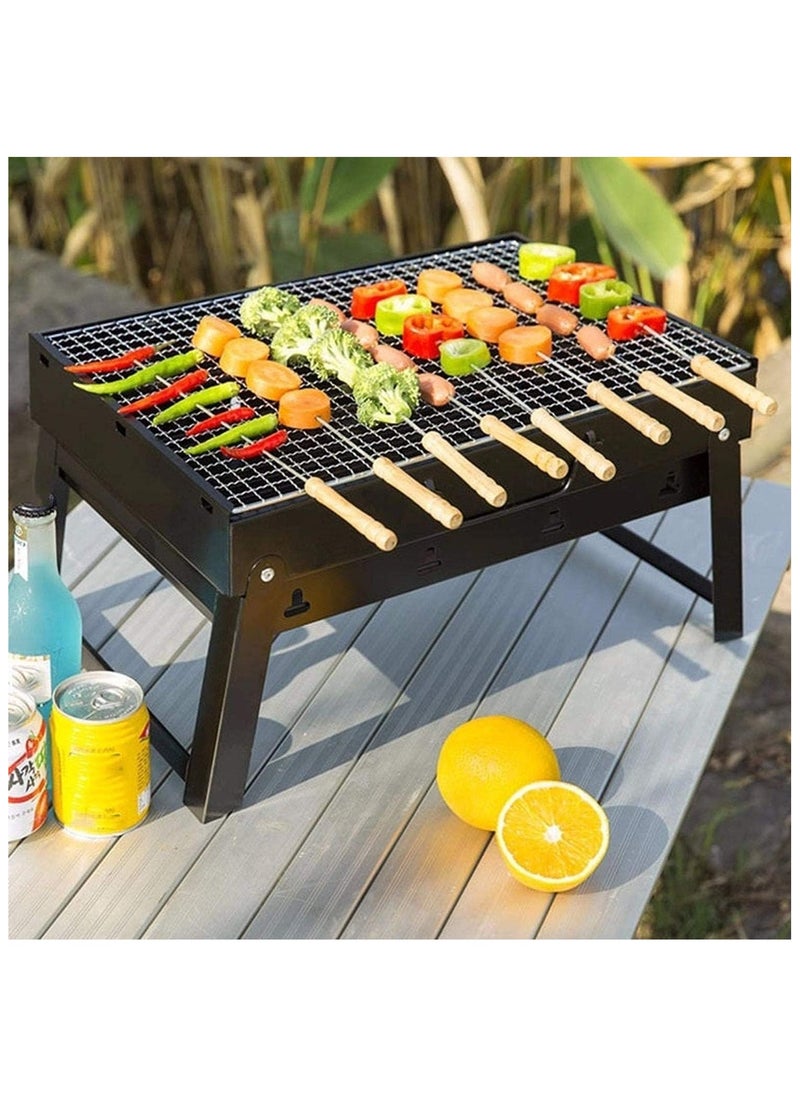 Generic Portable Folding Charcoal Grill Set with 6 Skewers, Flat Spatula, and Air Blower for Camping, Hiking, Picnics, and Travel  - Image 1