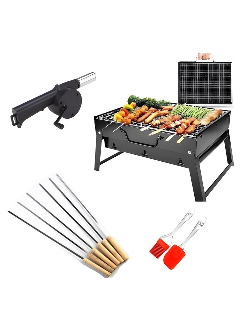 Generic Portable Folding Charcoal Grill Set with 6 Skewers, Flat Spatula, and Air Blower for Camping, Hiking, Picnics, and Travel  - Image 4