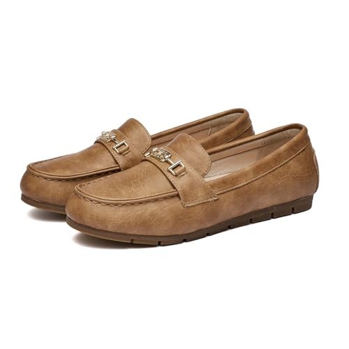 DeYashopin Women's Loafer Shoes Leisure Slip On Work Shoes Comfort Walking Flats Khaki 8 - Image 2