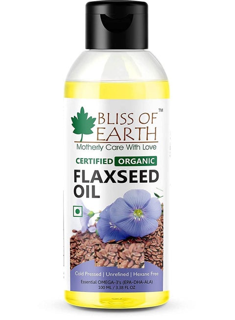 Bliss of Earth 100ml Certified Organic Flaxseed Oil Rich with Omega & Cold Pressed for Healthy Hair & Skin