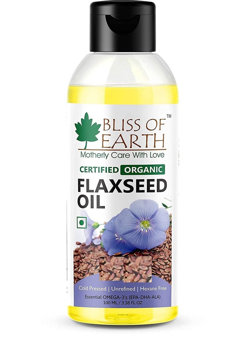 BLISS OF EARTH Bliss of Earth 100ml Certified Organic Flaxseed Oil Rich with Omega & Cold Pressed for Healthy Hair & Skin - Image 1