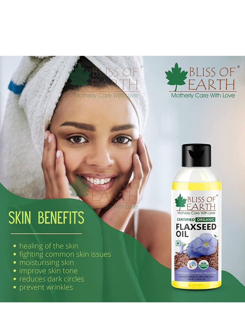 BLISS OF EARTH Bliss of Earth 100ml Certified Organic Flaxseed Oil Rich with Omega & Cold Pressed for Healthy Hair & Skin - Image 3