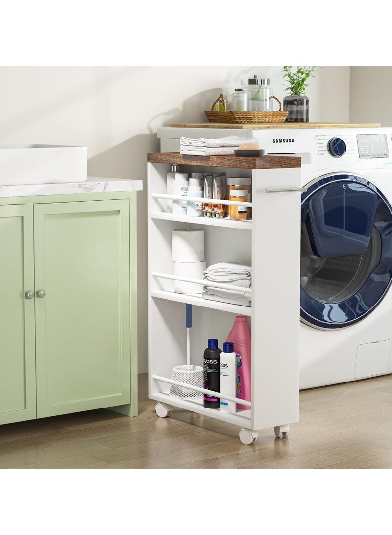 Tribesigns 4-Tier Slim Kitchen Storage Carts, Rolling Narrow Trolley Organizer on Wheels for Small Place, Slide Out Slim Utility Cart Skinny Laundry Cart with Handle for Kitchen, Bathroom, Laundry  - Image 3