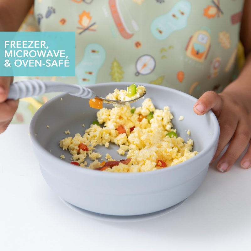 Bumkins Baby Bowl, Silicone Suction, for Babies, Toddlers and Kids, Baby Led Weaning, Feeding Essentials, Platinum Silicone, Non Skid Sticky Bottom, Supplies for Children Ages 6 Months Up, Gray - Image 4