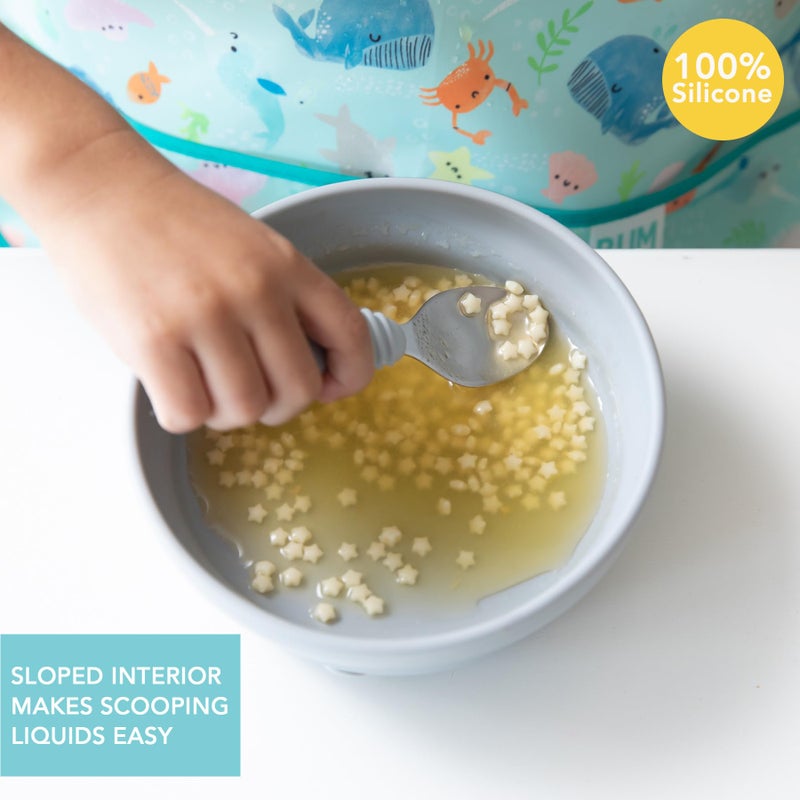 Bumkins Baby Bowl, Silicone Suction, for Babies, Toddlers and Kids, Baby Led Weaning, Feeding Essentials, Platinum Silicone, Non Skid Sticky Bottom, Supplies for Children Ages 6 Months Up, Gray - Image 2