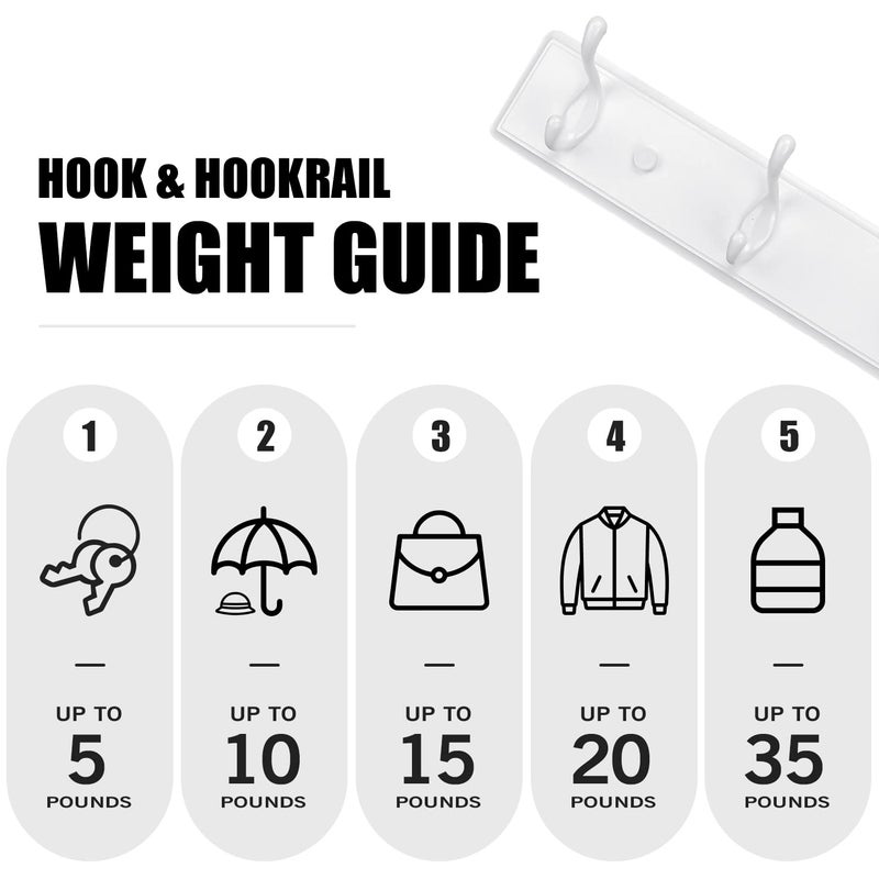 Badiano Wooden Coat Rack, Wall-Mounted Organizer for Closet, Entryway, Hallway, Foyer, Bedroom, Heavy Duty Double Hooks for Hanging Towels, Bags, Hats, Jackets, Key (White, 5 Hooks) - Image 3