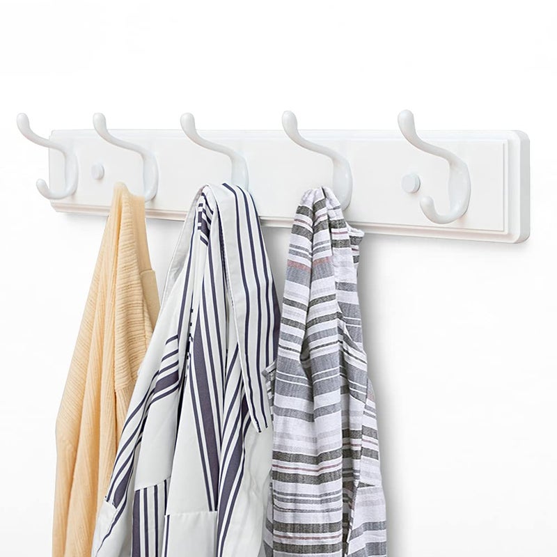 Badiano Wooden Coat Rack, Wall-Mounted Organizer for Closet, Entryway, Hallway, Foyer, Bedroom, Heavy Duty Double Hooks for Hanging Towels, Bags, Hats, Jackets, Key (White, 5 Hooks) - Image 5