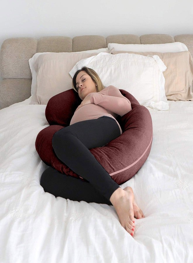 CUDDLY PRINT Cuddlyprint Velvet Ultra Soft Hollow Fibre C Shaped Maternity Pillow,Pregnancy Pillow,Body Pillow with Zippered Cover (Coffee), 200 GSM - Image 4
