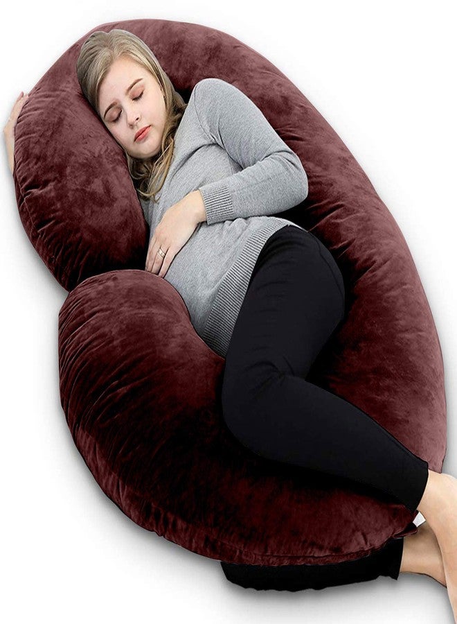 CUDDLY PRINT Cuddlyprint Velvet Ultra Soft Hollow Fibre C Shaped Maternity Pillow,Pregnancy Pillow,Body Pillow with Zippered Cover (Coffee), 200 GSM - Image 1