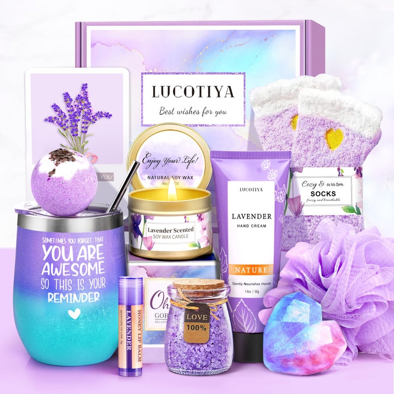 LUCOTIYA Gifts for Women, Christmas Gifts Basket for Woman Birthday Wine Tumbler Self Care Package Gift for Mom, Bestie, Her, Sister, Wife, Auntie Thank You Gift for Women Teacher Appreciation - Image 1