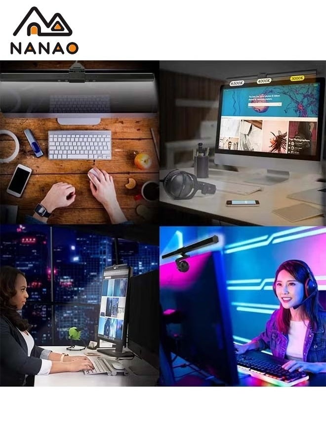 NANAO - Computer Monitor Light with RGB 3 Color Changing Ambient Light,No Glare Screen Monitor Light,Adjustable USB RGB LED Monitor Light Screen Lamp With RGB Backlight 45cm For Office/Home/Gaming Room/Desk - Image 1