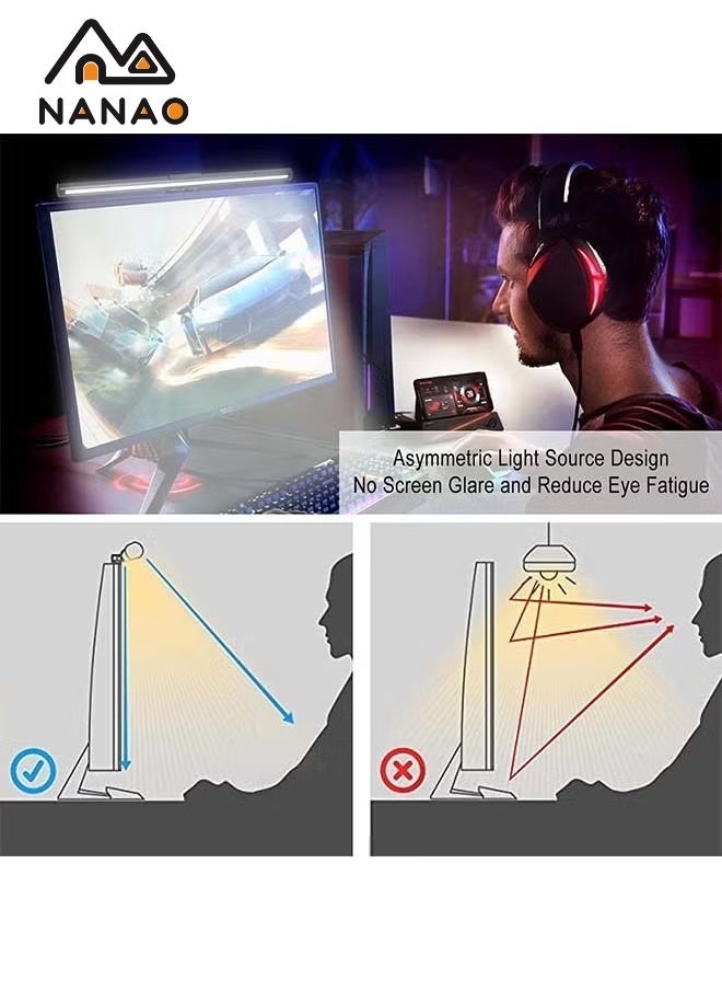 NANAO - Computer Monitor Light with RGB 3 Color Changing Ambient Light,No Glare Screen Monitor Light,Adjustable USB RGB LED Monitor Light Screen Lamp With RGB Backlight 45cm For Office/Home/Gaming Room/Desk - Image 1