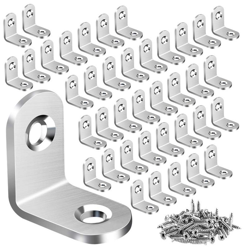 Vicuna R 40PCS L Bracket Corner Brace, Stainless Steel L Brackets for Shelves, Metal Corner Bracket, Small Right Angle Bracket for Wood Furniture Chair Drawer Cabinet with 80PCS Screws (0.79 x 0.79 inch) - Image 1