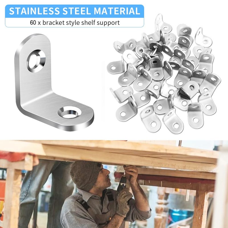 Vicuna R 40PCS L Bracket Corner Brace, Stainless Steel L Brackets for Shelves, Metal Corner Bracket, Small Right Angle Bracket for Wood Furniture Chair Drawer Cabinet with 80PCS Screws (0.79 x 0.79 inch) - Image 4