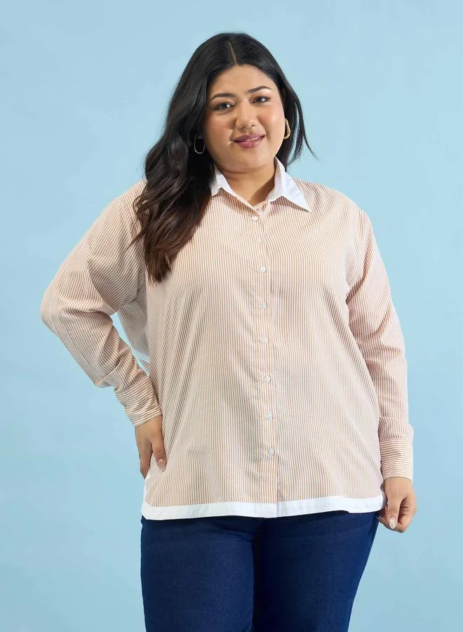 Sassafras  Beige Striped Contrast Trims Shirt for Women | Best Price UAE