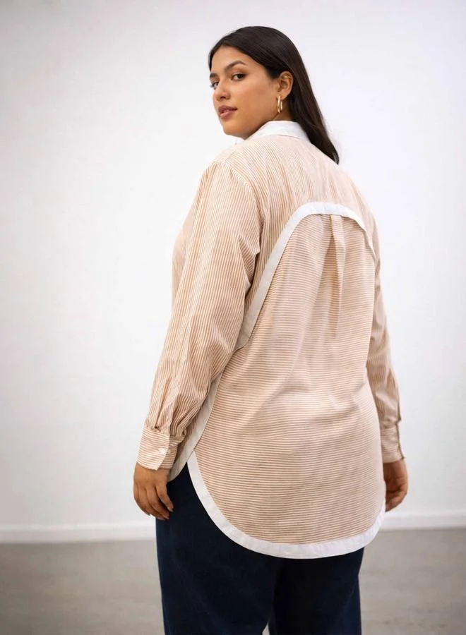 Sassafras  Beige Striped Contrast Trims Shirt for Women | Best Price UAE