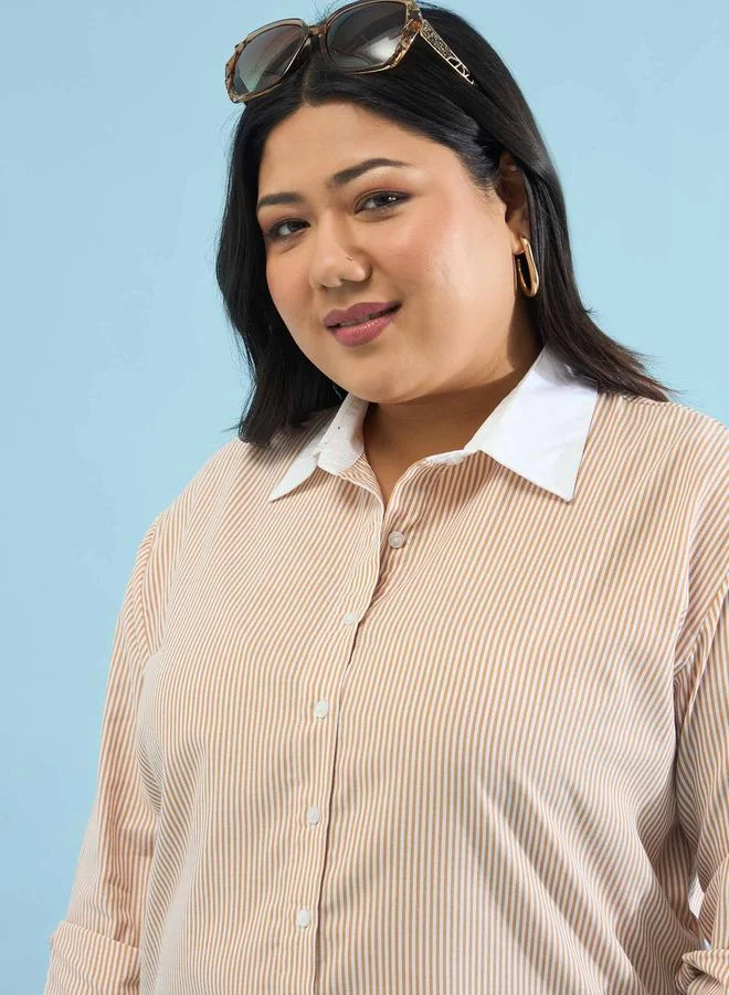 Sassafras  Beige Striped Contrast Trims Shirt for Women | Best Price UAE