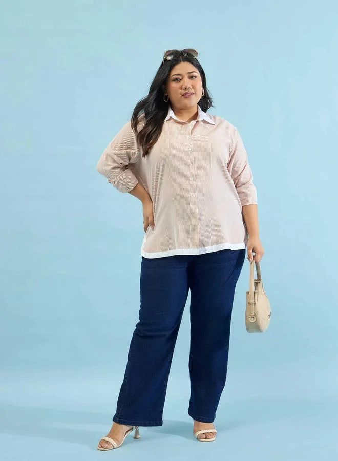 Sassafras  Beige Striped Contrast Trims Shirt for Women | Best Price UAE
