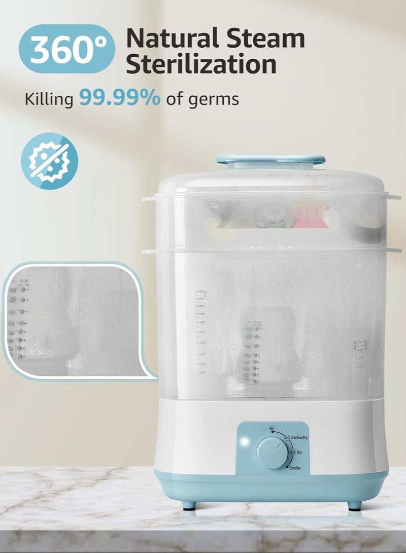 زاڤية جهاز تعقيم وتجفيف كهربائي لرضّاعات الأطفال، تصميم معياري 3 في 1 بسعة كبيرة، مع تخزين معقم 72 ساعة، خالٍ من مادة BPA - أزرق/أبيض - Image 2