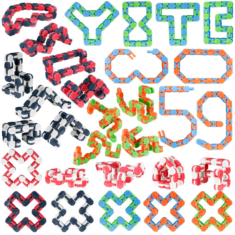 LENDOD 30 Pack Wacky Tracks Snap and Click Fidget Toys Finger Sensory Toys 24 Links Snake Puzzles for Stress Relief Party Bag Fillers Party Supplies - Image 2