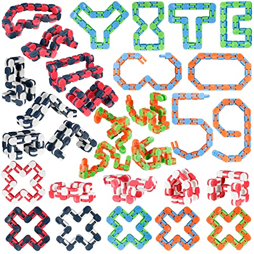 LENDOD 30 Pack Wacky Tracks Snap and Click Fidget Toys Finger Sensory Toys 24 Links Snake Puzzles for Stress Relief Party Bag Fillers Party Supplies - Image 1